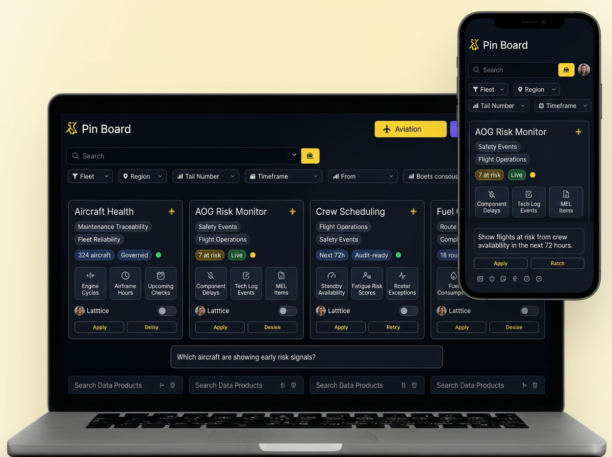 Latttice Pin Board for aviation operations on laptop and mobile